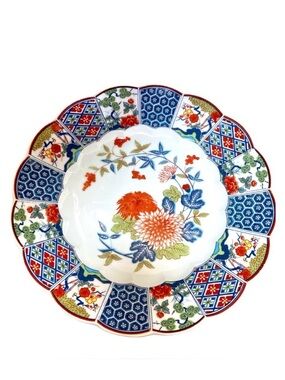 TONO Imari Ware Dinner Plate 10” Scalloped Rim Floral Japan Vintage